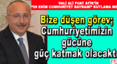 DENİZLİ VALİSİ ALİ FUAT ATİK “29 EKİM CUMHURİYET BAYRAMI” KUTLAMA MESAJI YAYIMLADI